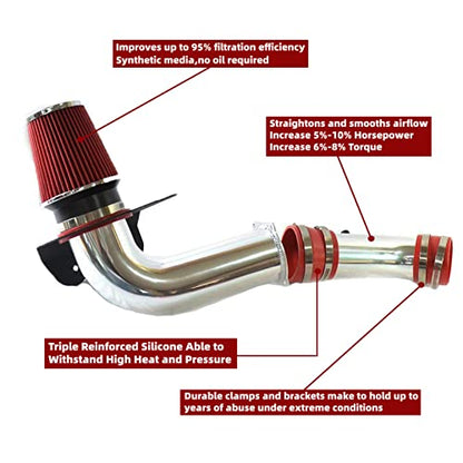 3-Inch Cold Air Intake Kit with Heat Shield + Filter Compatible for Ford Mustang 3.8L V6 Engine 1999-2004 Automatic and Manual Transmission (Red) - style: Red