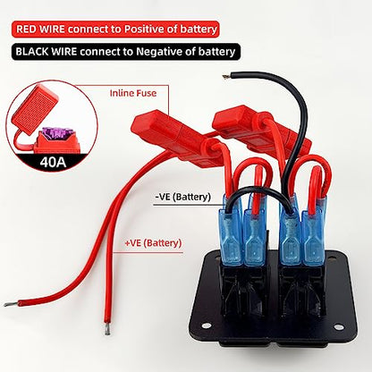 FXC Pre-Wired 2 Gang Rocker Switch Aluminum Panel with 40A Inline Fuse, Waterproof 6-Pin On-Off Car Boat Switch, Blue LED Switch Panel for Marine Boat Automotive RV Truck ATV Vehicles 12V/24V - style: 2 Gang