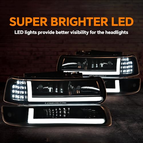 G-PLUS LED DRL Headlights, Compatible with 1999-2002 Chevy Silverado/2001-2002 Silverado 1500HD 2500HD/00-06 Tahoe Suburban 1500 2500, Bumper Headlamps, 2Pcs Smoky (Left+Right) - size: [LED Black] 1999-2002 Silverado