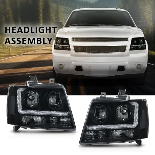 G-PLUS Headlights Assembly Projector Factory Headlamps Compatible with Chevy Tahoe Suburban 2007-2014 Smoky Lens Black Housing Clear Reflector Left & Right Bumper Head Light,faros delanteros - size: [LED Smoky] 2007-2014 Suburban