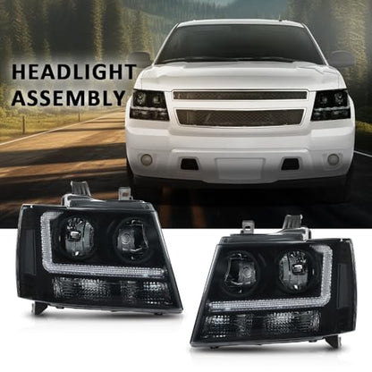 G-PLUS Headlights Assembly Projector Factory Headlamps Compatible with Chevy Tahoe Suburban 2007-2014 Smoky Lens Black Housing Clear Reflector Left & Right Bumper Head Light,faros delanteros - size: [LED Smoky] 2007-2014 Suburban