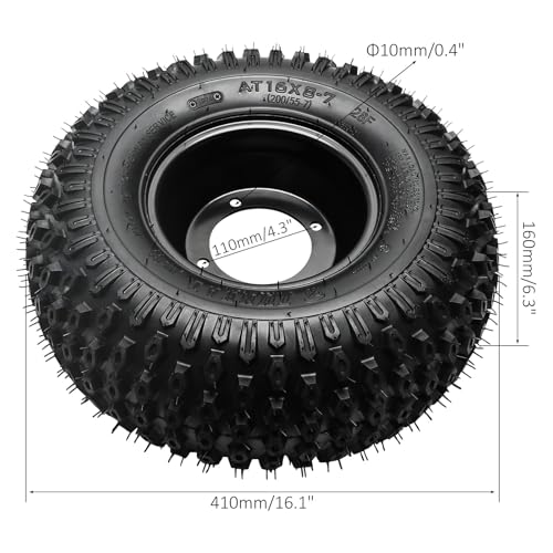4pcs 7 inch Tubeless Wheels 4 Lug Wheel 110mm Bolt Pattern 16x8-7 ATV Wheel Tires Rims 200/55-7 16x8.00-7 16x8x7 Go-Kart Tires 4 PR for Taotao Buggy Quad Bike Golf Cart Mini Bike Off Road 4PR