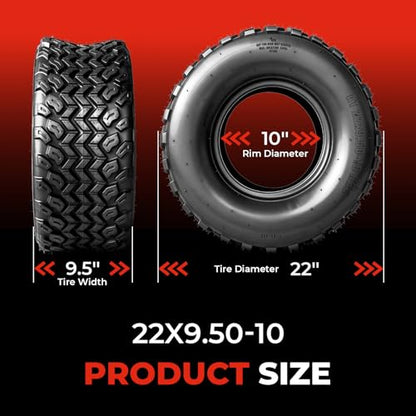 Set of 2 22x9.5-10 ATV UTV Tires, 22x9.5x10 All-Terrain Tires, 6PR