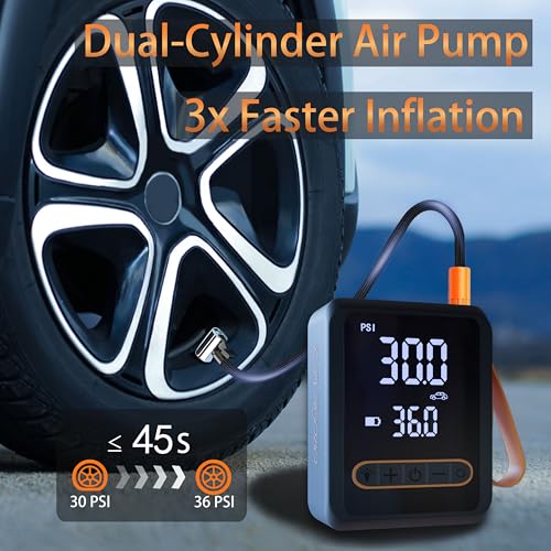 Tire Inflator Portable Air Compressor, Dual Cylinder Tire Air Pump