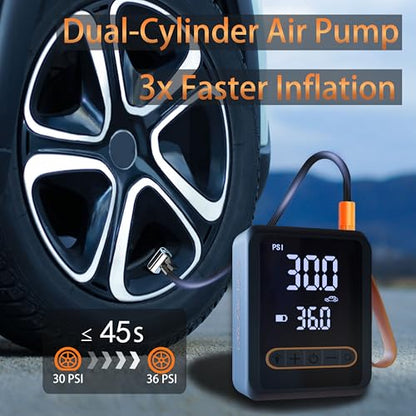 Tire Inflator Portable Air Compressor, Dual Cylinder Tire Air Pump