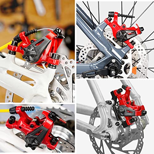 TOBWOLF Mechanical Disc Brake Kit, Dual Piston Calipers with 160mm Rotors - color: Mechanical Disc Brake Set - Dual Piston （Red）