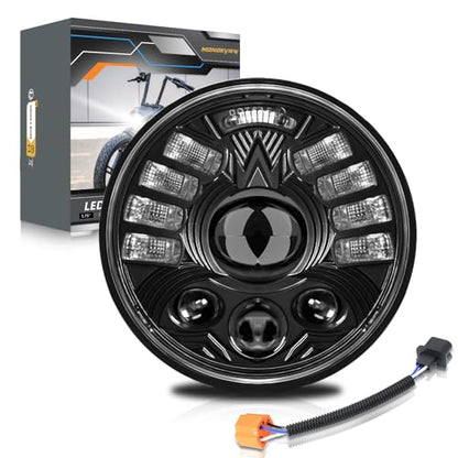 MONDEVIEW 5-3/4 5.75 Inch LED Headlight Motorcycle with High/Low Beam DRL Turn Signals Light DOT Approved Compatible with Sportster Dyna Street Bob Low Rider Wide Glide Iron 883