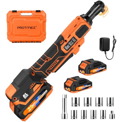 Protmex 3/8" Electric Cordless Ratchet Wrench Set (Brushless)
