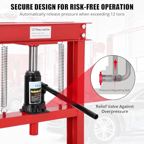 12T Hydraulic Press, Heavy-Duty h-Frame Garage Floor Hydraulic Shop Press - color: Red + Black