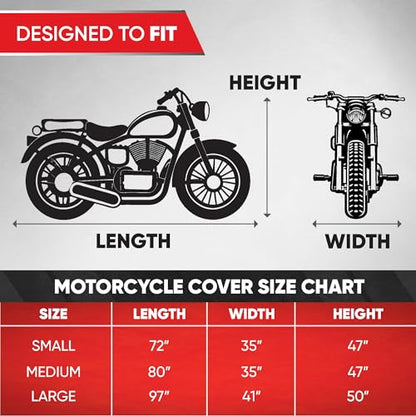 Motor Trend Motorcycle Cover Waterproof Outdoor, Heavy Duty Motorcycle Cover for Harley Davidson Cruiser Adventure Sportbikes Scooter Moped, Winter Storage UV Rain Dirt Heat Snow - 72L x 35W x 47H