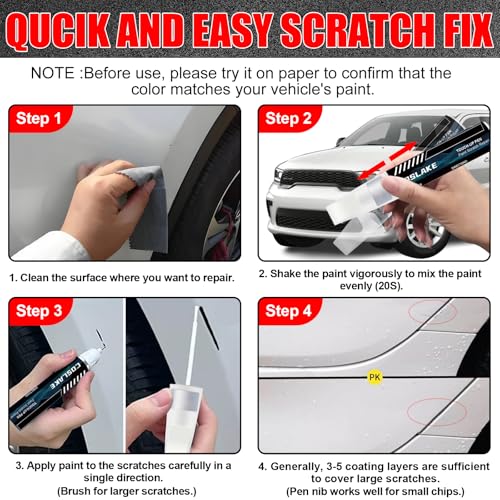 Car Touch Up Paint(White Knuckle/Bright White Clearcoat(PW7/GW7)) for Dodge - color: White Knuckle/Bright White Clearcoat(PW7/GW7) for 2013-2026 Durango/2010-2026 Charger/2010-2023 Challenger/2020 Grand Caravan