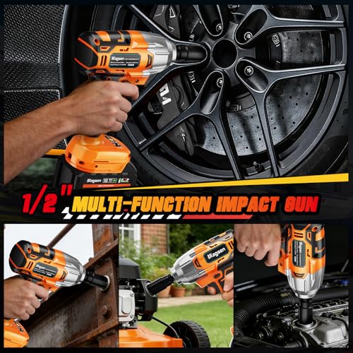 Cordless Impact Wrench 700 FT-LBS(950N.m) 1/2 Impact Gun High Torque Electric Impact Driver Cordless Impact Wrench with 21V 2x4.0Ah Battery 6 Sockets&Case for Home Car Tire Lug Nut Removal Tool