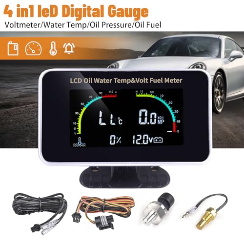 4-in-1 Auto Car LCD Meter Digital Oil Pressure Voltage Water Temperature Fuel Gauge Universal Instrument 9-36V for Car/Truck/SUV/RV - color: 4-in-1, size: Water Temperature Gauge