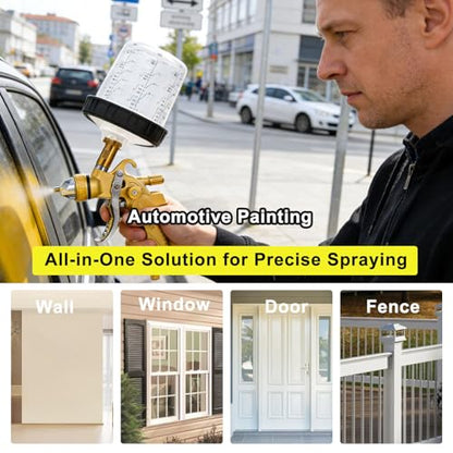 HVLP Spray Gun Kits with 1.4/1.7/2.5mm Nozzles 2 Cups Automotive Paint Guns - color: Yellow