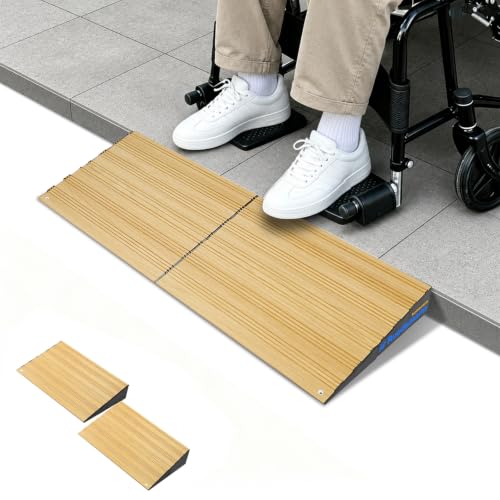 Ruedamann 2" Rise 2200 LBS Load Capacity Aluminum Modular Threshold Ramp - color: Light Wood Look, size: 2'' Rise