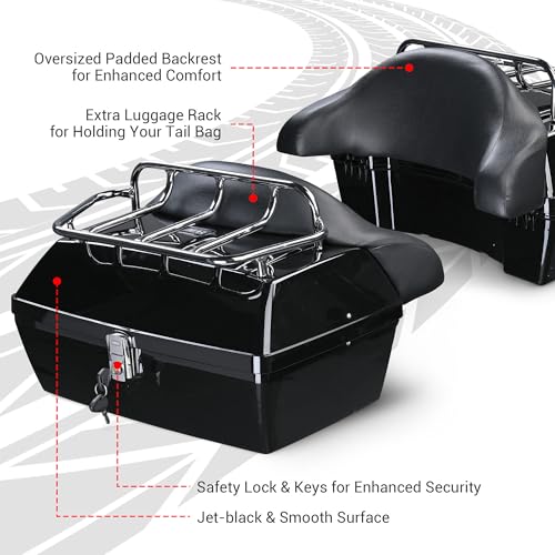 Yescom 48L Universal Motorcycle Tail Box Top Case Luggage with Top Rack & - size: 48L for Harley