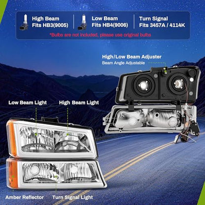 AUTOSAVER88 LED DRL Headlights Compatible with 03-06 Silverado Chrome - color: Chrome Housing Amber Reflector
