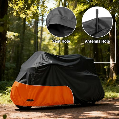 Motorcycle Cover Heavy Duty 300D Waterproof for Touring Ultra - color: Black/Orange