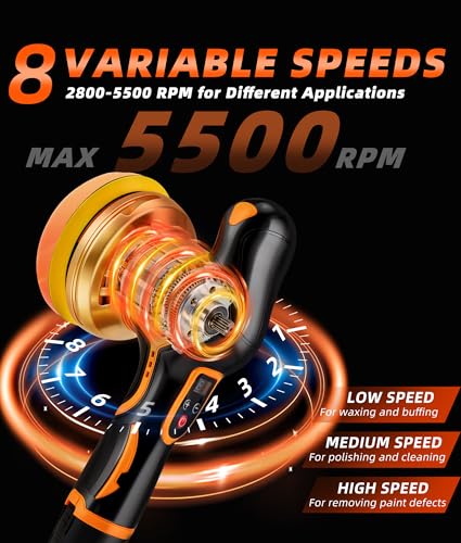 2027 Buffer Polisher, 8-Speed 1200W Power with 2 Batteries & LED Display