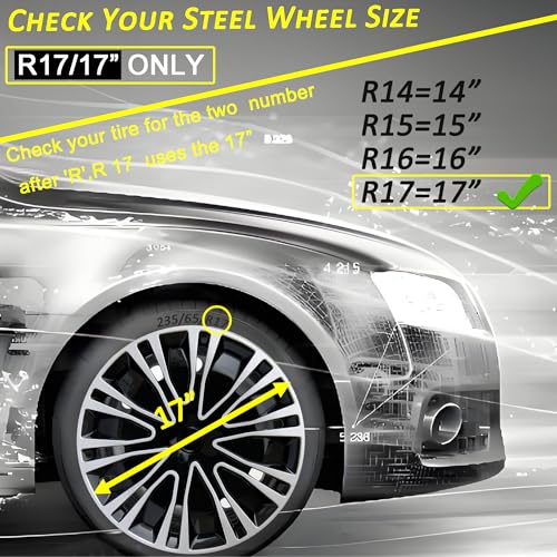 17 inch Hubcaps ABS Replacement for Steel Wheel（Non-Alloy） Snap-on Set of 4 - color: BK-Silver-Black, size: 17-inch