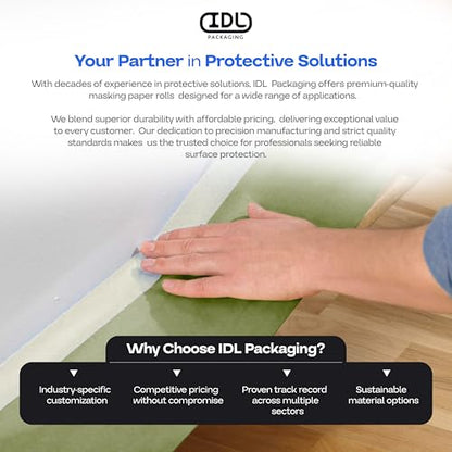 IDL Packaging Premium Masking Kit - 18" x 60 Yards Green Masking Paper (4 Rolls) and 1.41" x 60 Yards White Tape (4 Rolls) - Masking Set to Protect Surfaces - Great for Automotive Industry - size: Green 18" X 60 Yards, style: SET White, Pack of 4