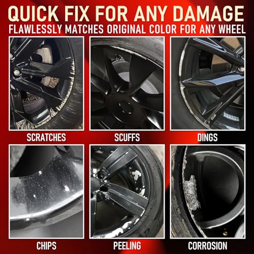 Gloss Black Rim Touch Up Paint, Rim Paint for Curb Rash & Scratch, Car Rim Curb Rash Repair Kit for Alloy, Enamel, Metal, Universal Black Automotive Touch Up Paint Pen (1 fl oz) - color: Gloss Black