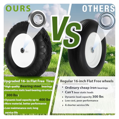 Upgraded 4.80/4.00-8 Flat Free Wheelbarrow Wheels with 5/8" & 3/4" Bearing - color: black