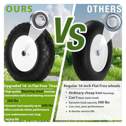 Upgraded 4.80/4.00-8 Flat Free Wheelbarrow Wheels with 5/8" & 3/4" Bearing - color: black