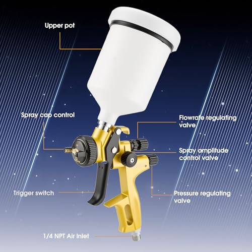 HVLP Air Spray Gun Kit 1.3mm, Professional Automotive Paint Sprayer - color: Golden, size: 1.3mm