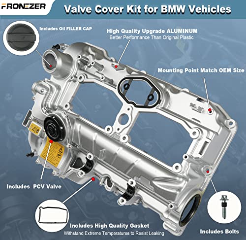 Upgrade Aluminum N20 Engine Valve Cover Kit with Gasket, Bolts & Oil Filler Cap Compatible with 2012-2018 BMW 228i 320i 328i 328i GT xDrive 428i 528i X1 X3 X4 X5 Z4 L4 2.0L Part# 11127588412 264-517 - color: Aluminum Painted Silver