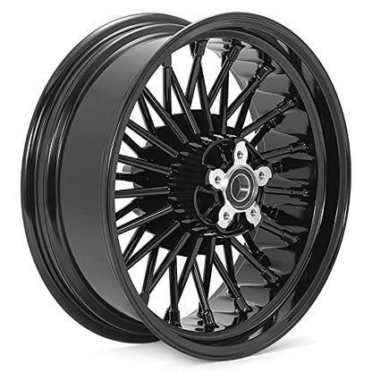 TOFR 17x3.5 16x5.5 Fat King Spoke Wheels Rims For Harley Softail 2006-2017 - color: Gloss Black, size: Front：17x3.5 Rear：16x5.5
