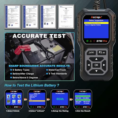 BT60 PRO 2-120AH Battery Tester 6V/12V/24V 100-3000 CCA QR Report - color: Black-Grey