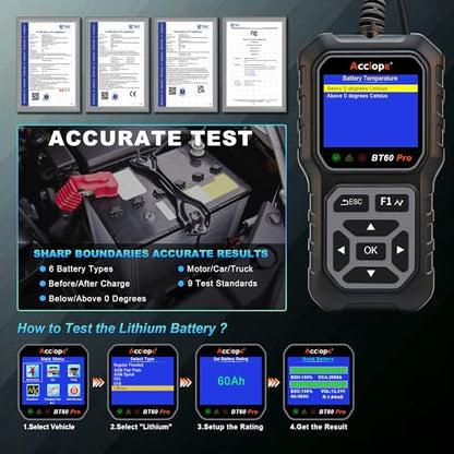 BT60 PRO 2-120AH Battery Tester 6V/12V/24V 100-3000 CCA QR Report - color: Black-Grey