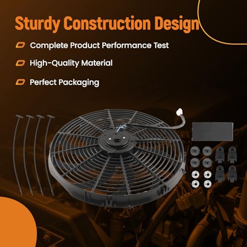 maXpeedingrods 16" Universal Slim Fan 3500FCM Push Pull Electric Radiator Cooling 12V Mount Kit - size: 16 inch