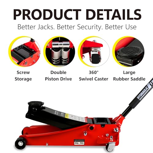 Floor Jack, Low Profile Steel Heavy Duty Hydraulic Trolley Racing Car Jack with Dual Piston Quick Lift Pump, 3.5 Ton (7000 lbs) Capacity, Lifting Range 4"-21", Red - color: Red, style: 3.5 Ton-Steel Dual Pump 4"-21"