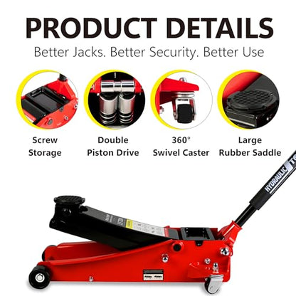 Floor Jack, Low Profile Steel Heavy Duty Hydraulic Trolley Racing Car Jack with Dual Piston Quick Lift Pump, 3.5 Ton (7000 lbs) Capacity, Lifting Range 4"-21", Red - color: Red, style: 3.5 Ton-Steel Dual Pump 4"-21"