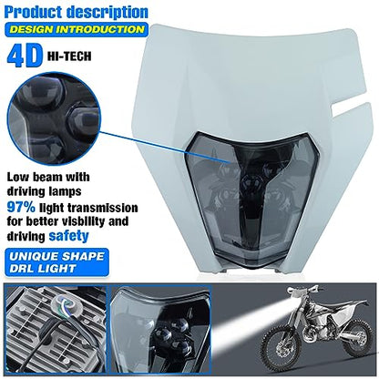 Headlight Head Lamp Light Fairing Mask Day Running Light For ATV Scooters Dirt Pit Bike Enduro (White+Blue DRL) - color: White Blue DRL