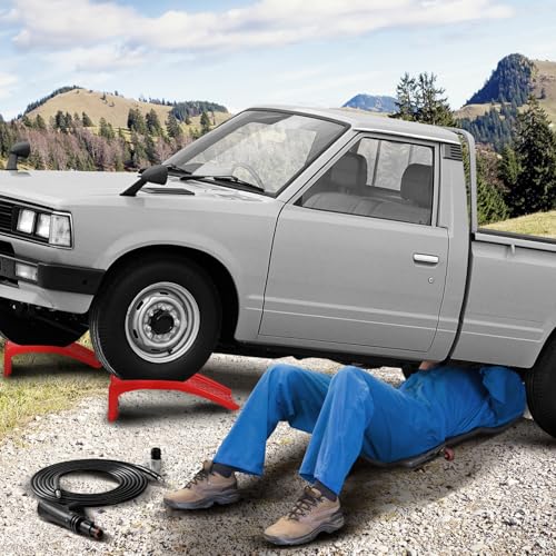 Heavy Duty 8000 Lbs Steel Car Ramps – Low Profile, Portable 2 Pack, 8" Lift Height for Cars & Light Trucks, Red