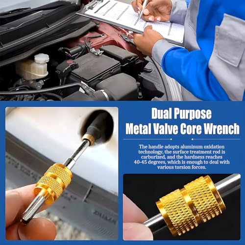 Bittwee 34PCS Tire Valve Stem Removal Tool Kit, 4 Way & Single and Dual Head Tyre Valve Core Remover Installer with 21 Core & 10 Cap, Tire Stem Repair Tool for Motorcycle Bicycle