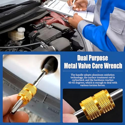 Bittwee 34PCS Tire Valve Stem Removal Tool Kit, 4 Way & Single and Dual Head Tyre Valve Core Remover Installer with 21 Core & 10 Cap, Tire Stem Repair Tool for Motorcycle Bicycle