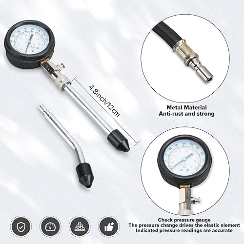 Therwen 45 Pcs Gauge 0-140 Psi Fuel Injection Pressure Tester Kit 8 Pcs Gauge 0-300 Psi Compression and Spark Plug Tester, Oil Pressure Gauge Automotive Tool Kit for Motorcycle Car Truck