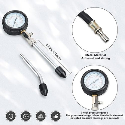 Therwen 45 Pcs Gauge 0-140 Psi Fuel Injection Pressure Tester Kit 8 Pcs Gauge 0-300 Psi Compression and Spark Plug Tester, Oil Pressure Gauge Automotive Tool Kit for Motorcycle Car Truck