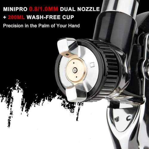 Mini HVLP Spray Gun with 0.8/1.0 mm Nozzles and 10x 200ML Disposable Paint Cups, Automotive Paint Gun Touch UP Paint Sprayer Gun, Air Paints Gun for Auto Paint, Primer, Repair Detail - color: Black2