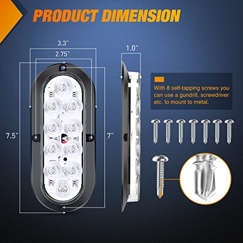 Nilight Trailer Tail Lights 2PCS 6 Inch Reverse Back Up LED Lamp, White - color: White Lights Screws 2PCS