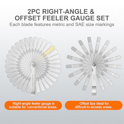 2Pcs Feeler Gauge Set,Premium Straight & Angled Feeler Gauges Kit