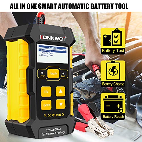 KONNWEI 3 in 1 Car Battery Charger, KW510 Battery Tester 12V 5-Amp Fully Automatic Smart Charger Automotive Pulse Repair Maintainer, Trickle Charger Battery Desulfator w/Temp Compensation