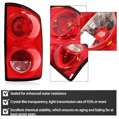 Tail Lights Assembly Fits Dodge Ram 1500 2007 2008 2009 Dodge Ram 2500 3500 Rear Brake Lamp Turn Signal Back Up Taillight Red Lens L+R CH2800165 CH2801165 - color: Tail light
