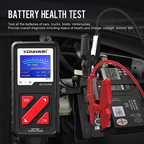KONNWEI KW710 Car Battery Tester 6V 12V 24V, Battery Load Tester Automotive 100-2000CCA Digital Auto Battery Analyzer Alternator Starter Tester for Car Truck Motorcycle Marine ATV SUV - color: KW710