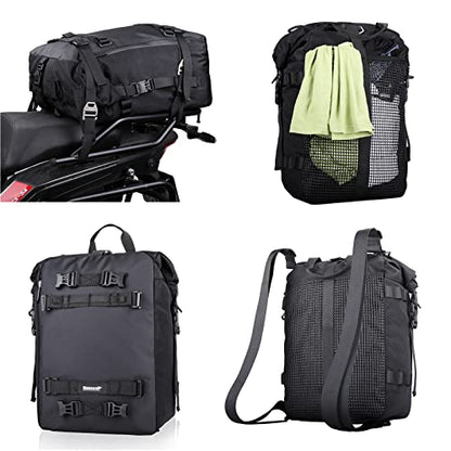 Rhinowalk Motor Saddle Bag Motorcycle Pannier Bag Waterproof Multifunctional Rear Rack Trunk Seat Bag (Black, 30L) - size: 30L