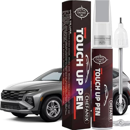 Shimmering Silver(R2T) Touch Up Paint Pen for Hyundai, 2-in-1 Brush & Pen - color: Shimmering Silver(R2T)